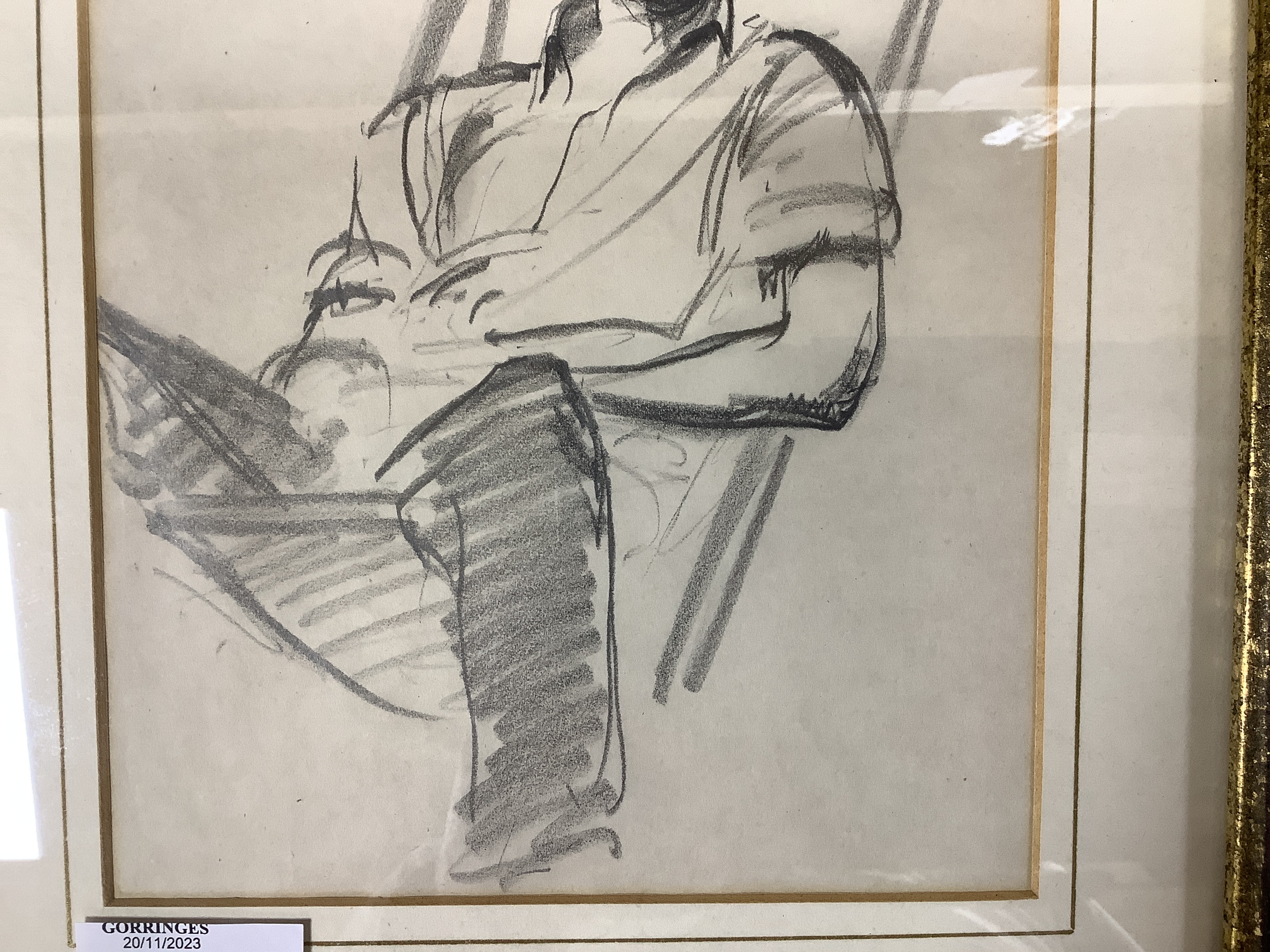 Attributed to Augustus John (1878-1961), pencil drawing, Portrait of a man in a deckchair, said to be Dylan Thomas, 23 x 16.5cm